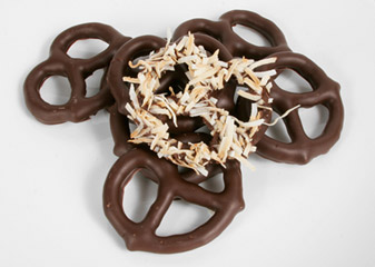 Chocolate Covered Pretzels with Coconut
