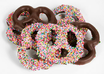 Chocolate Covered Pretzels with Sprinkles